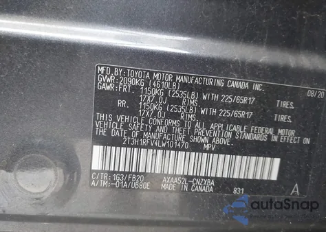 2020 Toyota Rav4 Le from USA, damaged, VIN 2T3H1RFV4LW101470